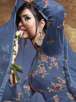 Blue embroidered net salwar 3
