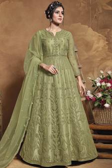Green embroidered net salwar