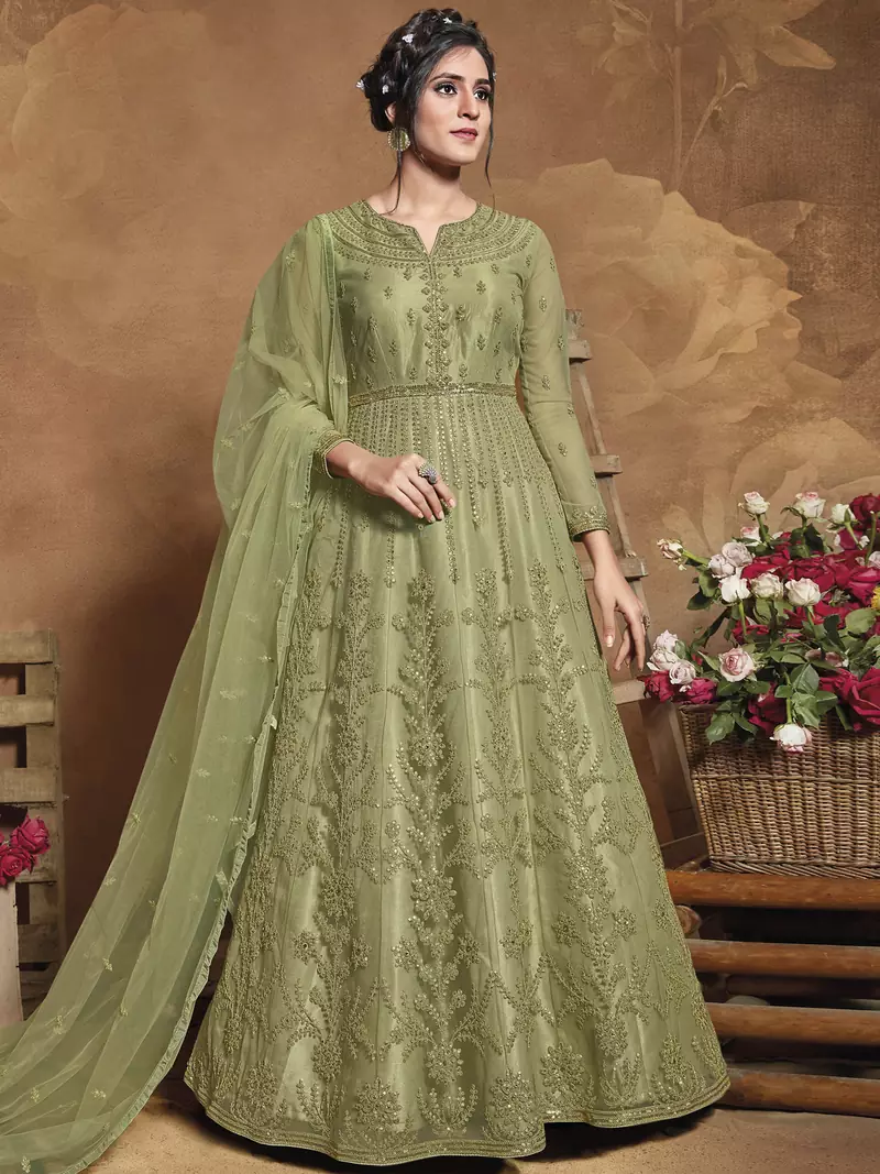 Green embroidered net salwar