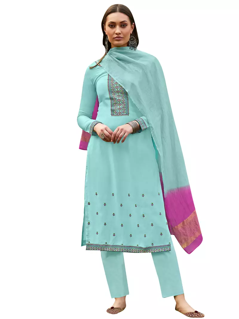 Blue embroidered art silk salwar
