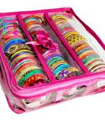 Atorakushon   Pink Satin 3 Rods Bangle Box Ring Earring Box Saree Cover Blouse Cover Travelling Wedding  Kit For Women