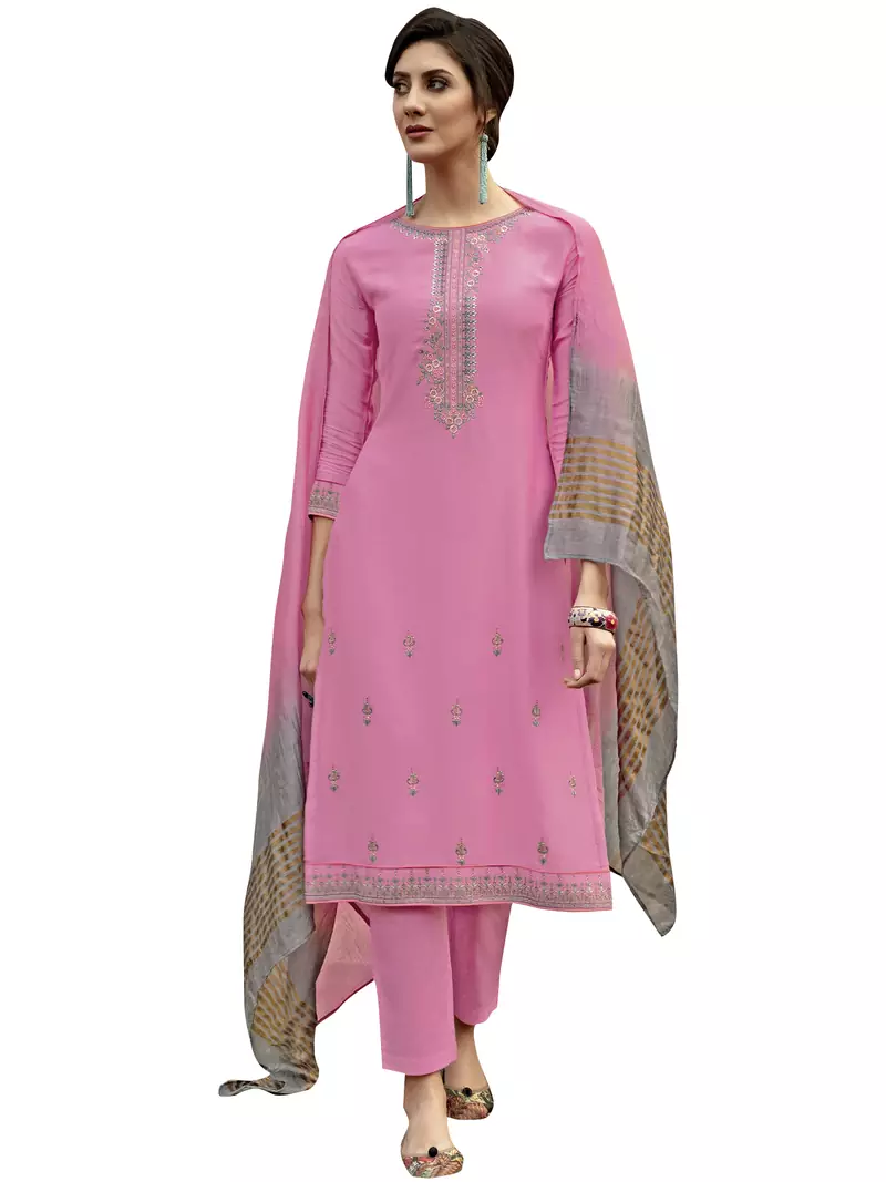 Pink embroidered art silk salwar