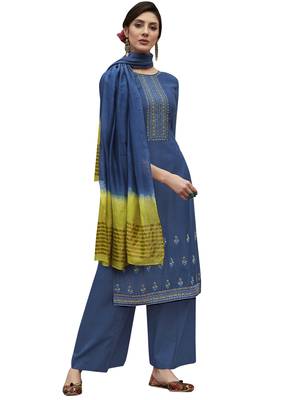 Blue embroidered art silk salwar 1