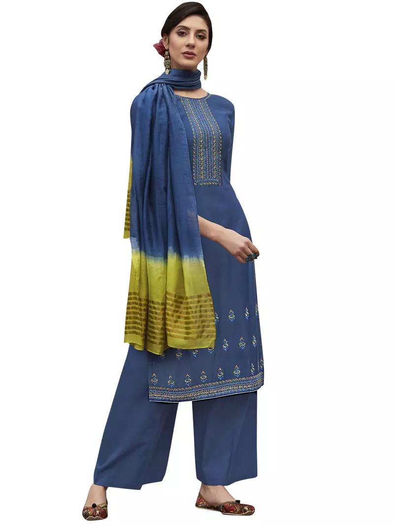 Blue embroidered art silk salwar