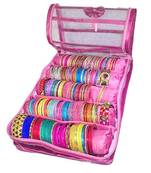 Atorakushon   Pink Satin 5 Rods Bangle Box Ring Earring Box Saree Cover Blouse Cover Travelling Wedding  Kit For Women