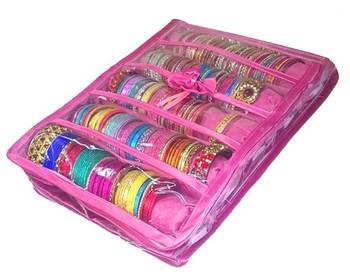Atorakushon   Pink Satin 5 Rods Bangle Box Ring Earring Box Saree Cover Blouse Cover Travelling Wedding  Kit For Women 2