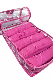 Atorakushon   Pink Satin 5 Rods Bangle Box Ring Earring Box Saree Cover Blouse Cover Travelling Wedding  Kit For Women