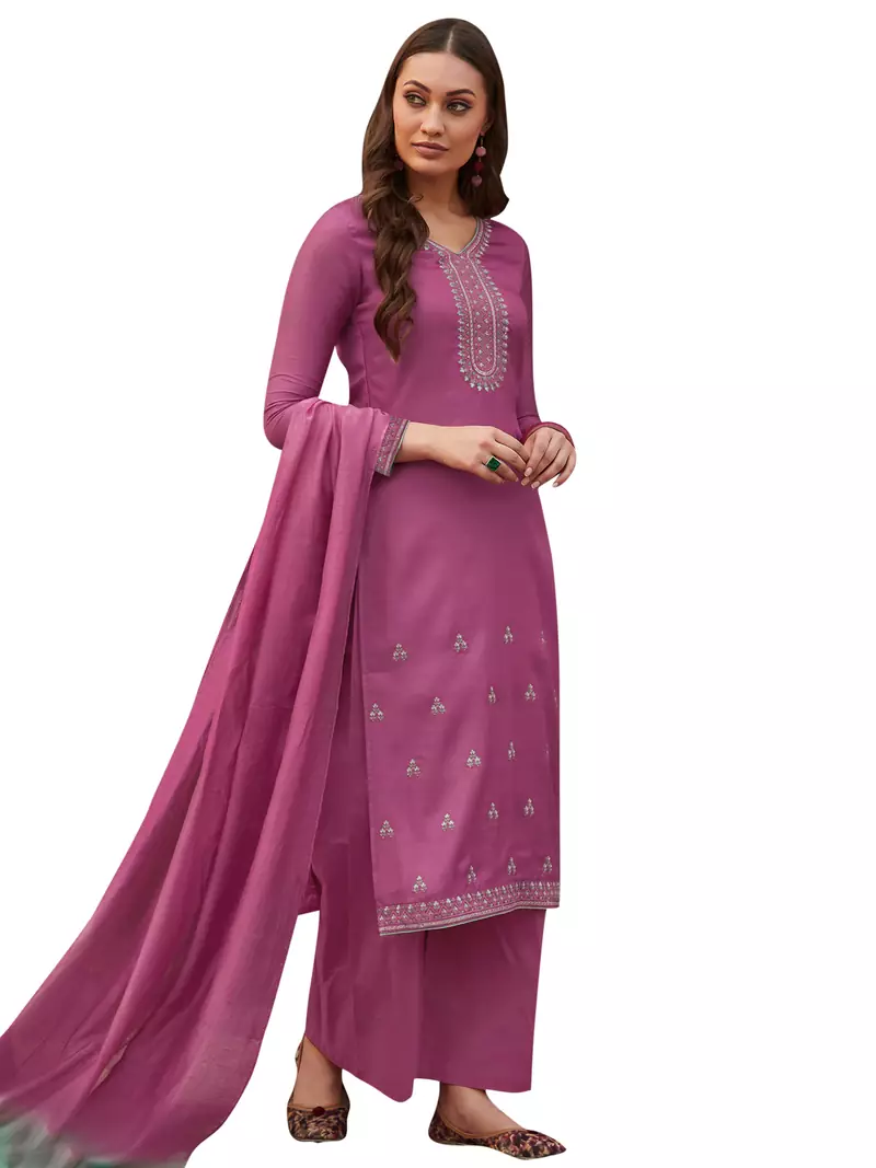 Magenta embroidered art silk salwar