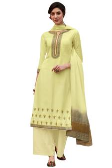 Lemon embroidered art silk salwar