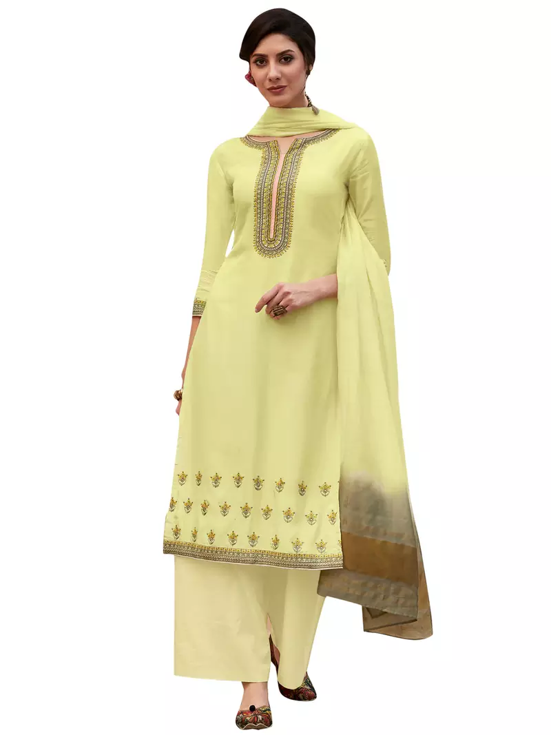 Lemon embroidered art silk salwar