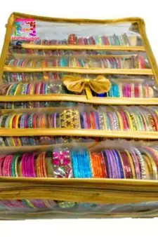 Atorakushon    gold Satin 5 Rods Bangle Box Ring Earring Box Saree Cover Blouse Cover Travelling Wedding  Kit For Women