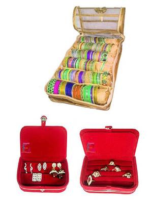 Atorakushon   gold  Satin 6 Rods Bangle Box Ring Earring Box Saree Cover Blouse Cover Travelling Wedding  Kit For Women 1