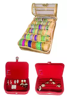 Atorakushon   gold  Satin 6 Rods Bangle Box Ring Earring Box Saree Cover Blouse Cover Travelling Wedding  Kit For Women