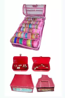 Atorakushon    Pink Satin 6 Rods Bangle Box Ring Earring Box Saree Cover Blouse Cover Travelling Wedding  Kit For Women