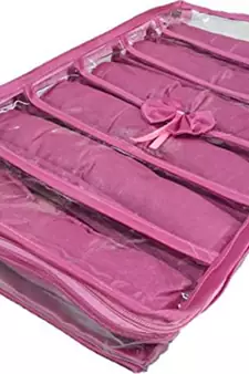 Atorakushon    Pink Satin 6 Rods Bangle Box Ring Earring Box Saree Cover Blouse Cover Travelling Wedding  Kit For Women