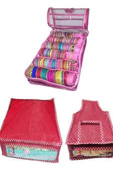 Atorakushon    Pink Satin 6 Rods Bangle Box Ring Earring Box Saree Cover Blouse Cover Travelling Wedding  Kit For Women