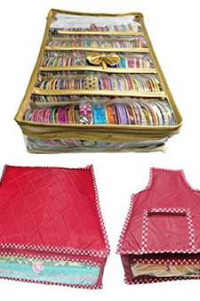 Atorakushon    gold Satin 5 Rods Bangle Box Ring Earring Box Saree Cover Blouse Cover Travelling Wedding  Kit For Women