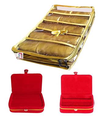 Atorakushon    gold Satin 5 Rods Bangle Box Ring Earring Box Saree Cover Blouse Cover Travelling Wedding  Kit For Women 1