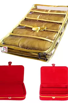 Atorakushon    gold Satin 5 Rods Bangle Box Ring Earring Box Saree Cover Blouse Cover Travelling Wedding  Kit For Women