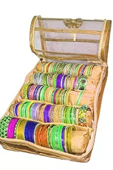 Atorakushon    gold Satin 5 Rods Bangle Box Ring Earring Box Saree Cover Blouse Cover Travelling Wedding  Kit For Women