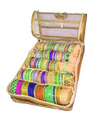 Atorakushon    gold Satin 5 Rods Bangle Box Ring Earring Box Saree Cover Blouse Cover Travelling Wedding  Kit For Women 5