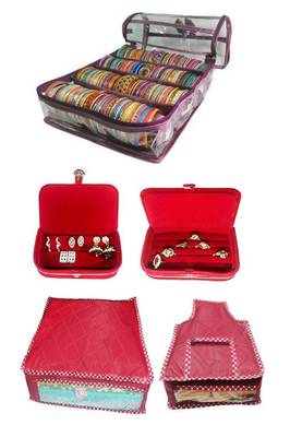 Atorakushon ® Purple Satin 4 Rods Bangle Box Ring Earring Box Saree Cover Blouse Cover Travelling Wedding  Kit For Women 1