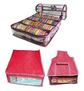 Atorakushon ® Purple Satin 4 Rods Bangle Box Ring Earring Box Saree Cover Blouse Cover Travelling Wedding  Kit For Women 1