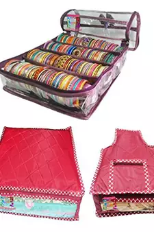 Atorakushon ® Purple Satin 4 Rods Bangle Box Ring Earring Box Saree Cover Blouse Cover Travelling Wedding  Kit For Women