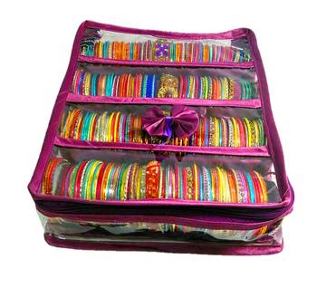 Atorakushon ® Purple Satin 4 Rods Bangle Box Ring Earring Box Saree Cover Blouse Cover Travelling Wedding  Kit For Women 4