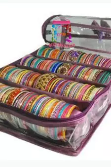 Atorakushon ® Purple Satin 4 Rods Bangle Box Ring Earring Box Saree Cover Blouse Cover Travelling Wedding  Kit For Women