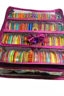 Atorakushon ® Purple Satin 4 Rods Bangle Box Ring Earring Box Saree Cover Blouse Cover Travelling Wedding  Kit For Women