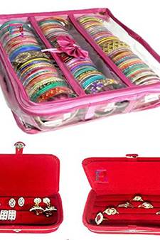 Atorakushon   Pink Satin 3 Rods Bangle Box Ring Earring Box Saree Cover Blouse Cover Travelling Wedding  Kit For Women
