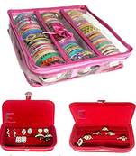 Atorakushon   Pink Satin 3 Rods Bangle Box Ring Earring Box Saree Cover Blouse Cover Travelling Wedding  Kit For Women