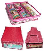 Atorakushon   Pink Satin 3 Rods Bangle Box Ring Earring Box Saree Cover Blouse Cover Travelling Wedding  Kit For Women