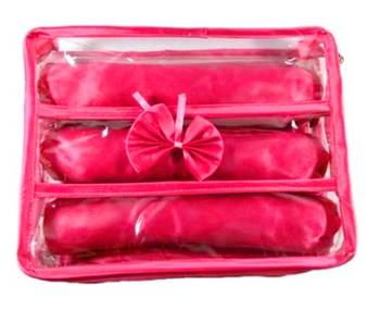 Atorakushon   Pink Satin 3 Rods Bangle Box Ring Earring Box Saree Cover Blouse Cover Travelling Wedding  Kit For Women 2