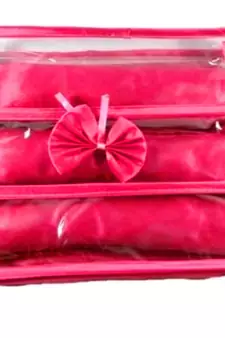 Atorakushon   Pink Satin 3 Rods Bangle Box Ring Earring Box Saree Cover Blouse Cover Travelling Wedding  Kit For Women