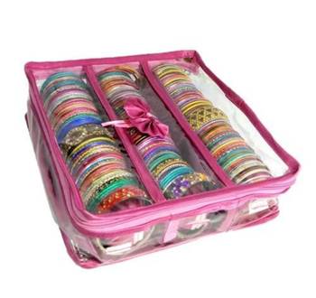 Atorakushon   Pink Satin 3 Rods Bangle Box Ring Earring Box Saree Cover Blouse Cover Travelling Wedding  Kit For Women 3