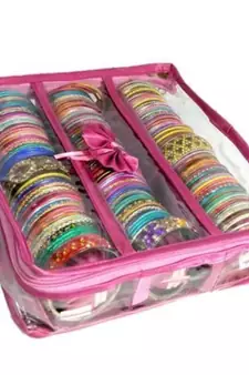 Atorakushon   Pink Satin 3 Rods Bangle Box Ring Earring Box Saree Cover Blouse Cover Travelling Wedding  Kit For Women