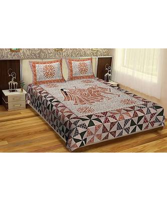 Ridan Cotton Multicolour Printed King Size Double  Sheet With Pillow Cover 1