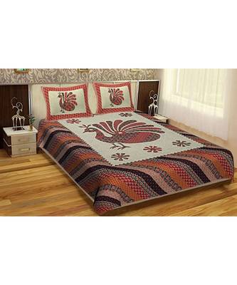 Ridan Cotton Multicolour Printed King Size Double  Sheet With Pillow Cover 1