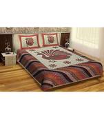 Ridan Cotton Multicolour Printed King Size Double  Sheet With Pillow Cover