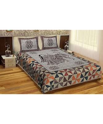 Ridan Cotton Multicolour Printed King Size Double  Sheet With Pillow Cover 1