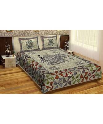 Ridan Cotton Multicolour Printed King Size Double  Sheet With Pillow Cover 1