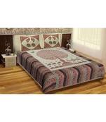 Ridan Cotton Multicolour Printed King Size Double  Sheet With Pillow Cover