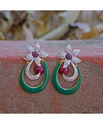 green red diamond enamel work designer earring 1