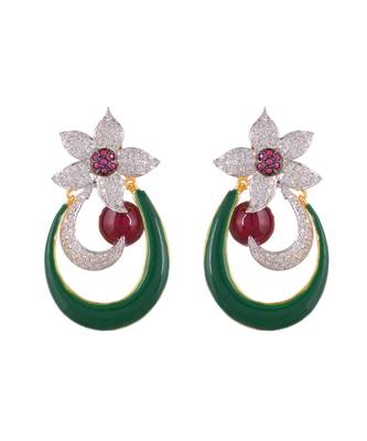 green red diamond enamel work designer earring 2