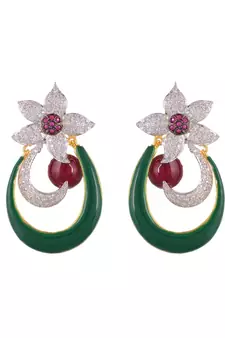 green red diamond enamel work designer earring