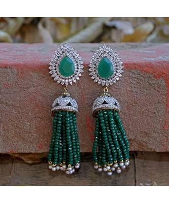 green diamond designer classy royal crystal diamond jhumki 1