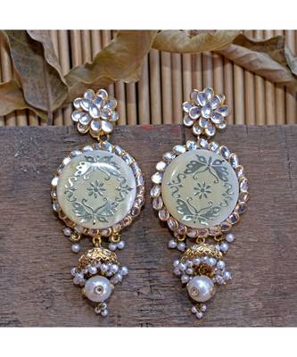 white pacchi work kundan stylish designer earrings 1