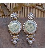 white pacchi work kundan stylish designer earrings